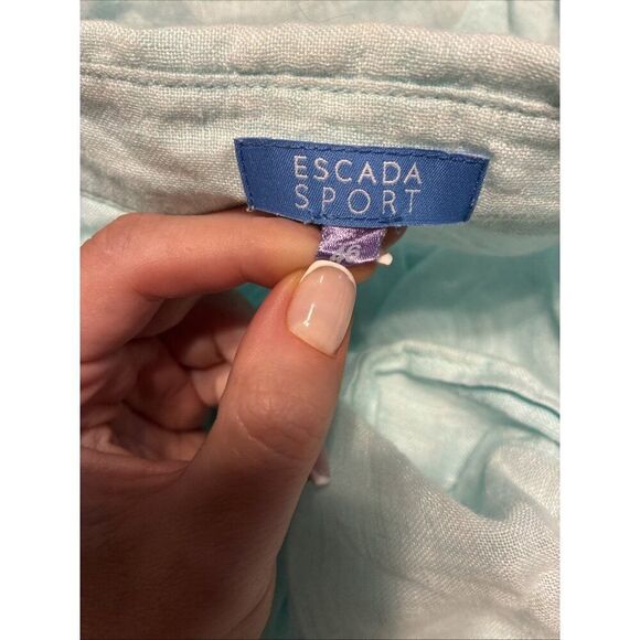 Escada Sport Solid Light Blue Button Down Long Sleeve 100% Linen Top 46 Xl - Picture 3 of 6